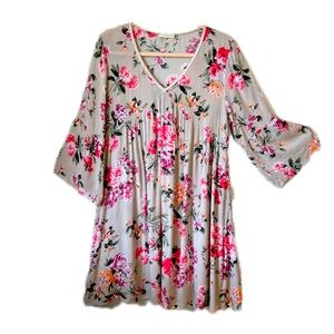 Coco & Main Mini Floral Dress/Top Boho Chic with Ruffled Sleeves. Womens Size XL